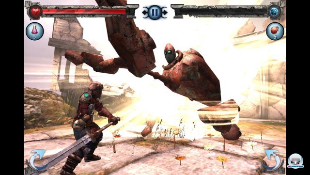 Das Kampfsystem orientiert sich deutlich an Infinity Blade, bietet aber nicht dessen taktische Tiefe. Das Kampfsystem orientiert sich deutlich an Infinity Blade, bietet aber nicht dessen taktische Tiefe.