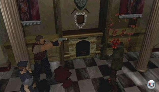 Barry rettet Jill vor einem fauligen Zombie. Was geht in diesem alten Herrenhaus vor? Barry rettet Jill vor einem fauligen Zombie. Was geht in diesem alten Herrenhaus vor?