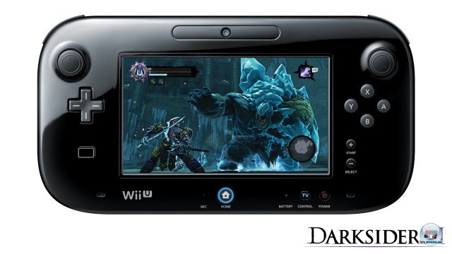 Zusätzlich zur Berührungsfunktion kann man Darksiders 2 auch ohne TV komplett auf dem WiiU-Gamepad spielen. Die Schrift fällt hier mitunter allerdings sehr klein aus. Zusätzlich zur Berührungsfunktion kann man Darksiders 2 auch ohne TV komplett auf dem WiiU-Gamepad spielen. Die Schrift fällt hier mitunter allerdings sehr klein aus.