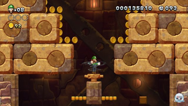 Der strenge Countdown macht einige Levels ganz schön knackig: Hier verschwinden z.B. die seitlichen Plattformen in den Wänden. Der strenge Countdown macht einige Levels ganz schön knackig: Hier verschwinden z.B. die seitlichen Plattformen in den Wänden.