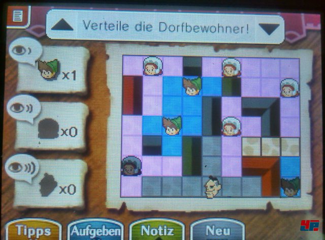 Wenn ihr die Dorfbewohner exakt so angeordent habt wie auf unserem Bild, müsst ihr nur noch den den letzten in das mittlere Feld auf der linken Seite setzen.