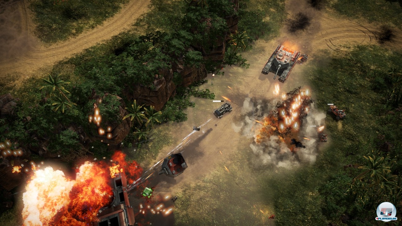 Technisch ist das Spiel extrem fortschrittlich: Exzellente Landschaftsdarstellung, druckvolle Explosionen, mächtig viel Rambazamba. Technisch ist das Spiel extrem fortschrittlich: Exzellente Landschaftsdarstellung, druckvolle Explosionen, mächtig viel Rambazamba.